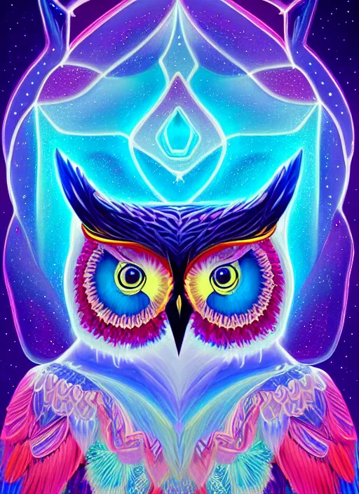 Image similar to symmetry!! product render poster vivid colors divine proportion owl, ice and snow, glowing fog intricate, elegant, highly detailed, digital painting, artstation, concept art, smooth, sharp focus, illustration,