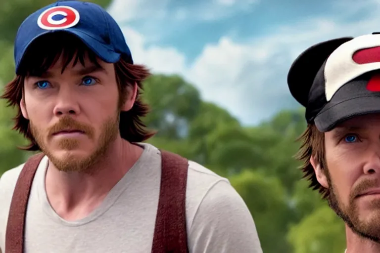 Prompt: live action film still of christ pratt as ash ketchum in the new sci - fi movie