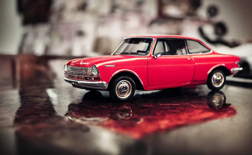 Prompt: a macro photo of a small miniature of a chevrolet opala on a glass table near a cup of coffee, hyperrealistic, concept art, octane render, unreal engine 5, trending on artstation, high quality, highly detailed, symmetrical, low contrast, high coherence, path traced, beautiful, product photo, soft lighting