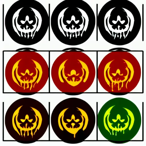 Prompt: Set of 2d undead death warlock skill and spell effects icons for fantasy rpg games