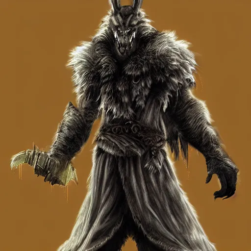 Image similar to a digital art of realistic portrait of werewolf from dark souls, scary grim dark werewolf, fantasy concept art character sheet, 4 k, ultra detail, volumetric lighting, unreal engine, octane render