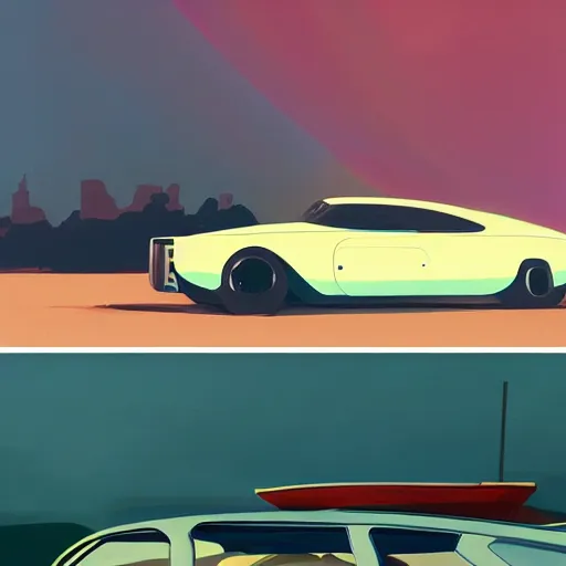 Prompt: 🌈 concept car by atey ghailan and edward hopper