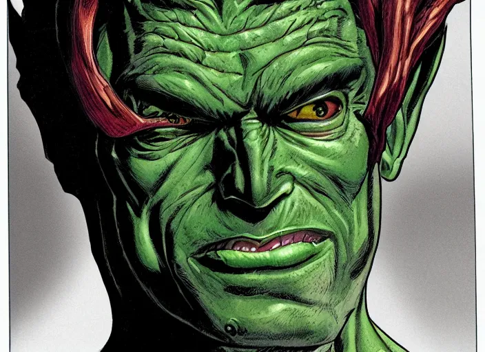 Image similar to portrait of hyper realistic comic green goblin