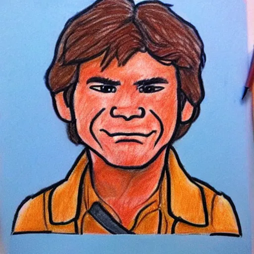 Prompt: my child's drawing of han solo, crayon