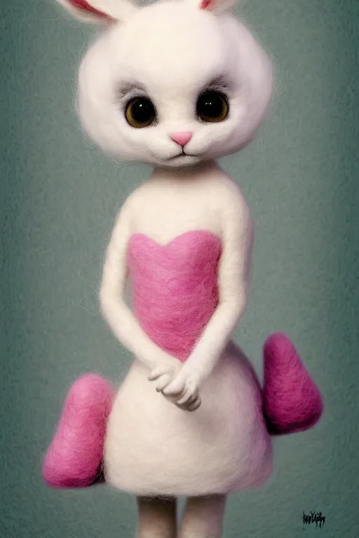 Image similar to matte sharp painting cute little fluffy bunny, a wool felted dream, painted by mark ryden, artgerm, artstation behance storybook l