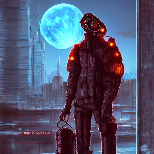 Prompt: surreal, nuclear blast and a full red moon eclipse, cyberpunk, art by jeff lyons, bryen frost