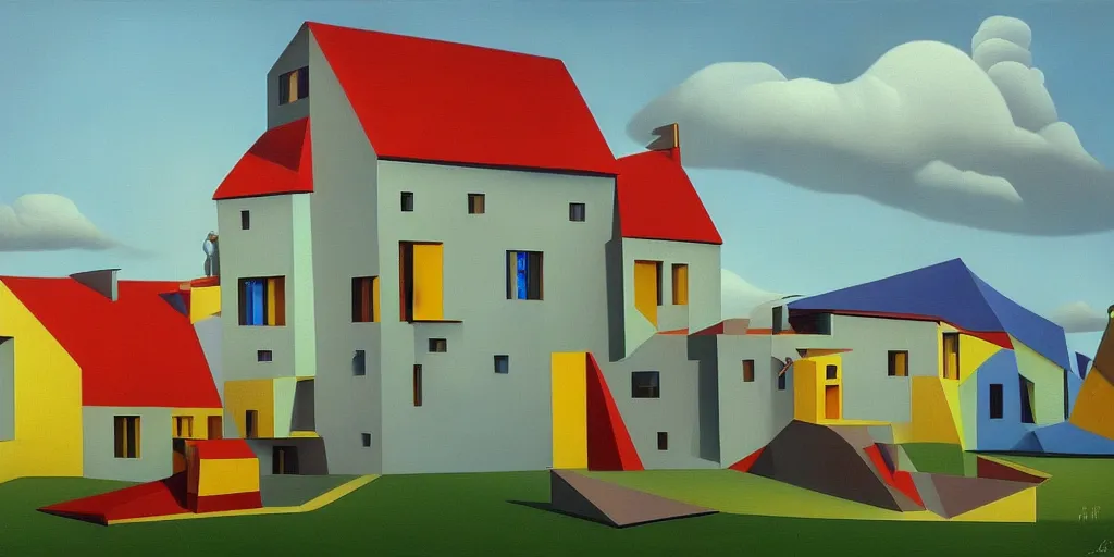 Prompt: a surrealist painting of a house by olexandr archipenko, 4 k, trending on artstation