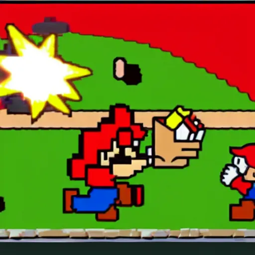 Image similar to a koopa getting killing mario in revenge for jumping on his family