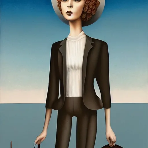 Image similar to a painting of a stylish person in the future, simple, an ultrafine detailed painting by rafal olbinski, behance contest winner, pop surrealism, detailed painting, very detailed, minimalist, skeuomorphic, airbrush art