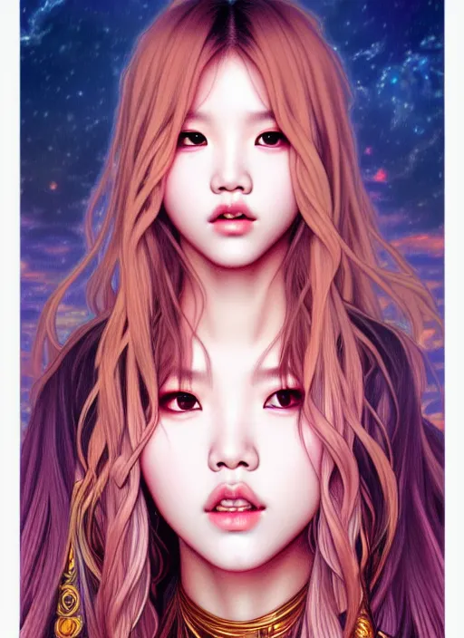 Prompt: lalisa manoban of blackpink, tarot card, highly detailed, digital painting, smooth, sharp focus, illustration, ultra realistic, 8 k, art by artgerm and alphonse mucha