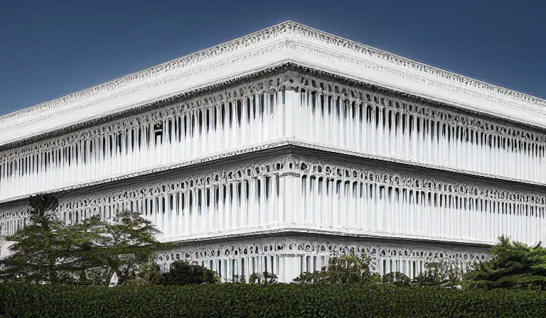 Image similar to A palace exterior designed by Ryoji Ikeda, photograph by Iwan Baan, long shot