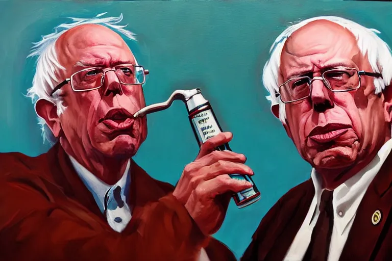 Image similar to Bernie Sanders as crunk rapper, drinking cough syrup, oil on canvas, artstation, portrait, masterpiece, aesthetic