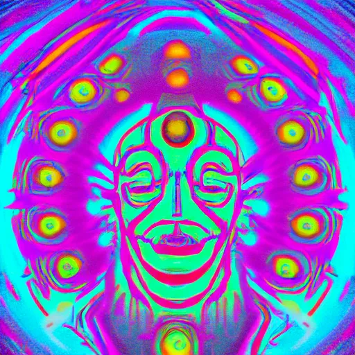 Image similar to silhouette of man, facing a bright blue evil spirit, psychedelic, 8K digital art, award winning