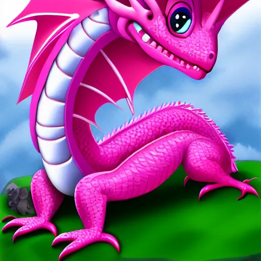 Prompt: animated pink dragon for childrens book