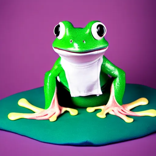 Image similar to cute frog wearing a sailor suit, studio photography,