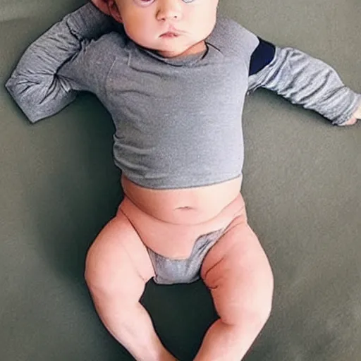Prompt: photo in instagram of baby with muscle like a giga chad