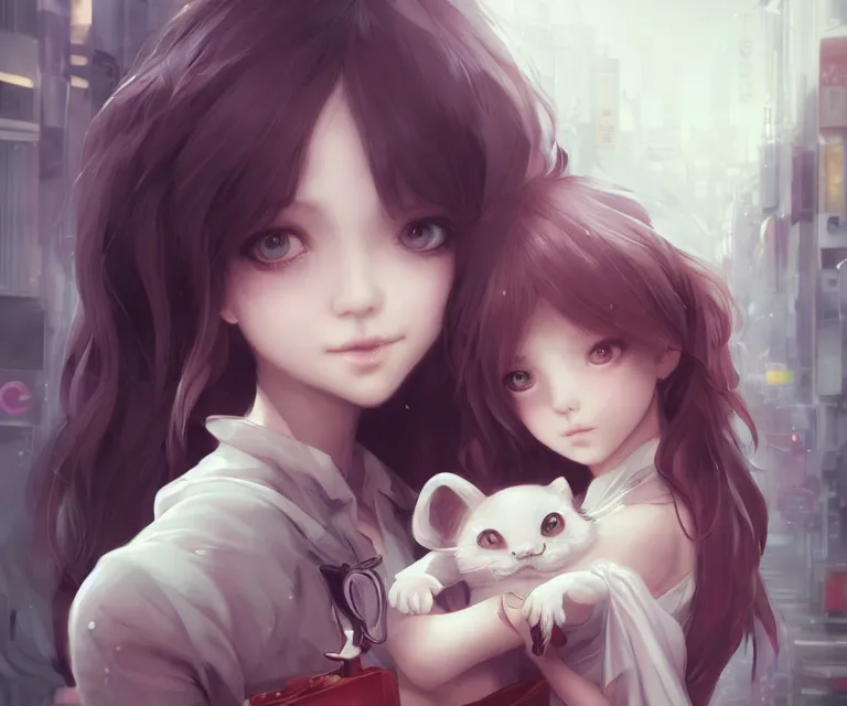 Prompt: cute friendly mascot in tokyo by charlie bowater and titian and artgerm, intricate, face, symmetrical eyes, japanese akihabara street cityscape, elegant, beautiful, highly detailed, dramatic lighting, sharp focus, trending on artstation, artstationhd, artstationhq, unreal engine, 4 k, 8 k