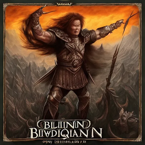 Prompt: blind guardian album cover featuring photo of conan o'brien, power metal album cover, trending on artstation, intricately detailed, highly detailed, classic, award winning