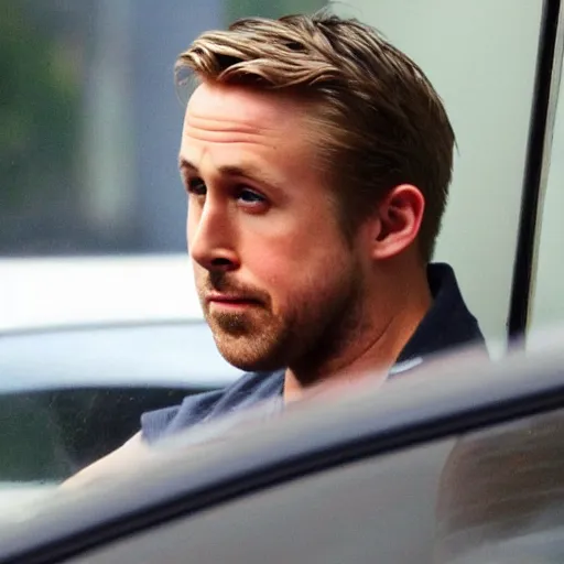 Prompt: ryan gosling at a drive thru window