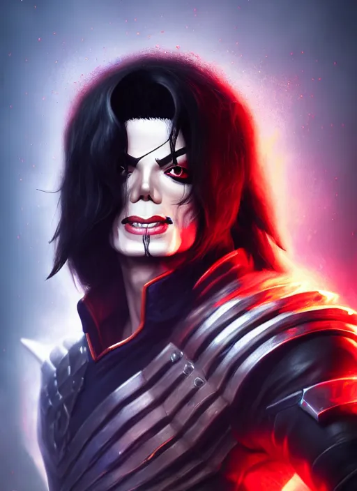 Image similar to portrait of pentakill michael jackson from league of legends, au naturel, hyper detailed, digital art, trending in artstation, cinematic lighting, studio quality, smooth render, unreal engine 5 rendered, octane rendered, art style by klimt and nixeu and ian sprigger and wlop and krenz cushart and riot