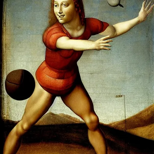 Image similar to Olivia Newton-John playing football by Leonardo da Vinci