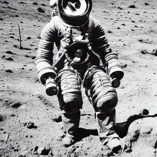 Prompt: detailed photo of an early diving suit with copper helmet diver holding an electric guitar on the moon. old diving suit pictures. old diving suit. early diving suit. old diving suit stock photos. detailed