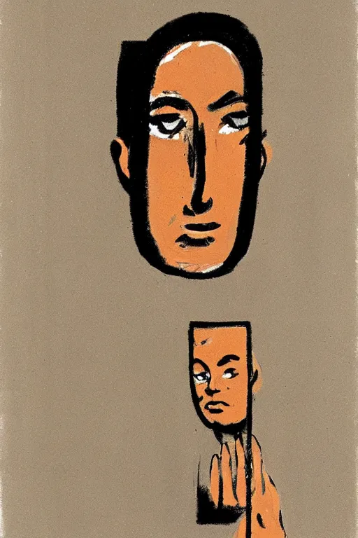 Image similar to man looking into a mirror, 1960’s minimalist advertising illustration, painterly, expressive brush strokes