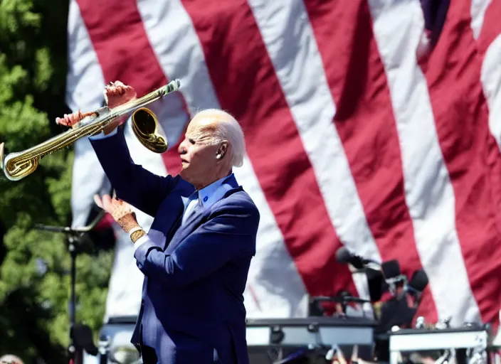 Image similar to joe biden playing the trumpet on stage at memorial day