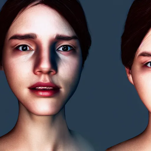 Image similar to woman with two heads, photo realistic, cinematic lighting