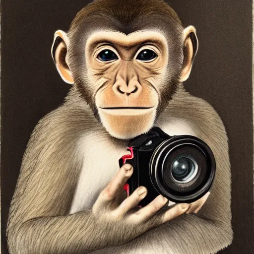 Image similar to Portrait of a monkey holding a camera