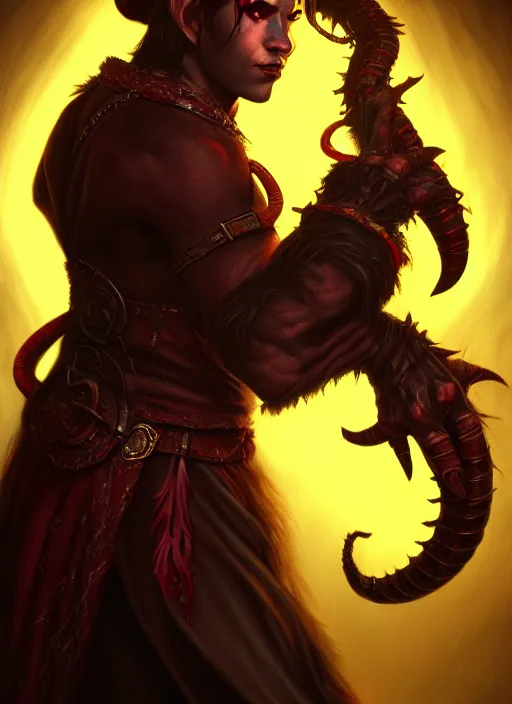 Prompt: tiefling bard, full body, hyper realistic, extremely detailed, dnd character art portrait, dark fantasy art, intricate fantasy painting, dramatic lighting, vivid colors, deviantart, artstation, by daniel r horne.