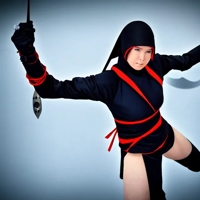 Image similar to cyber nun ninja warrior with weapons, highly detailed, 8 k, hdr, smooth, sharp focus, high resolution, award - winning photo