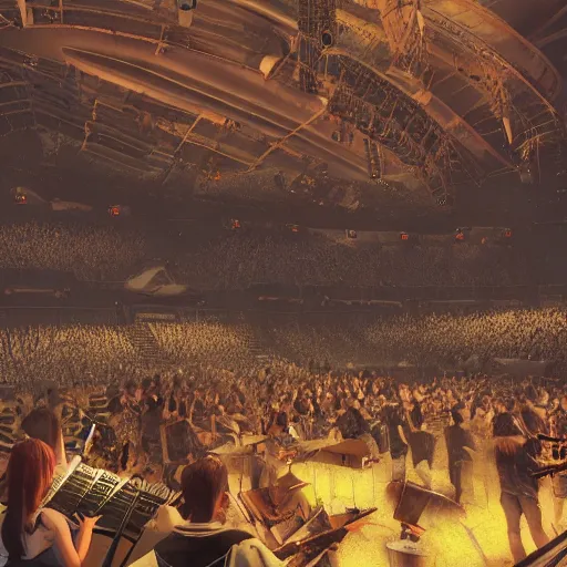 Image similar to a virtual reality concert venue with amazing atmosphere. highly detailed. trending on artstation.