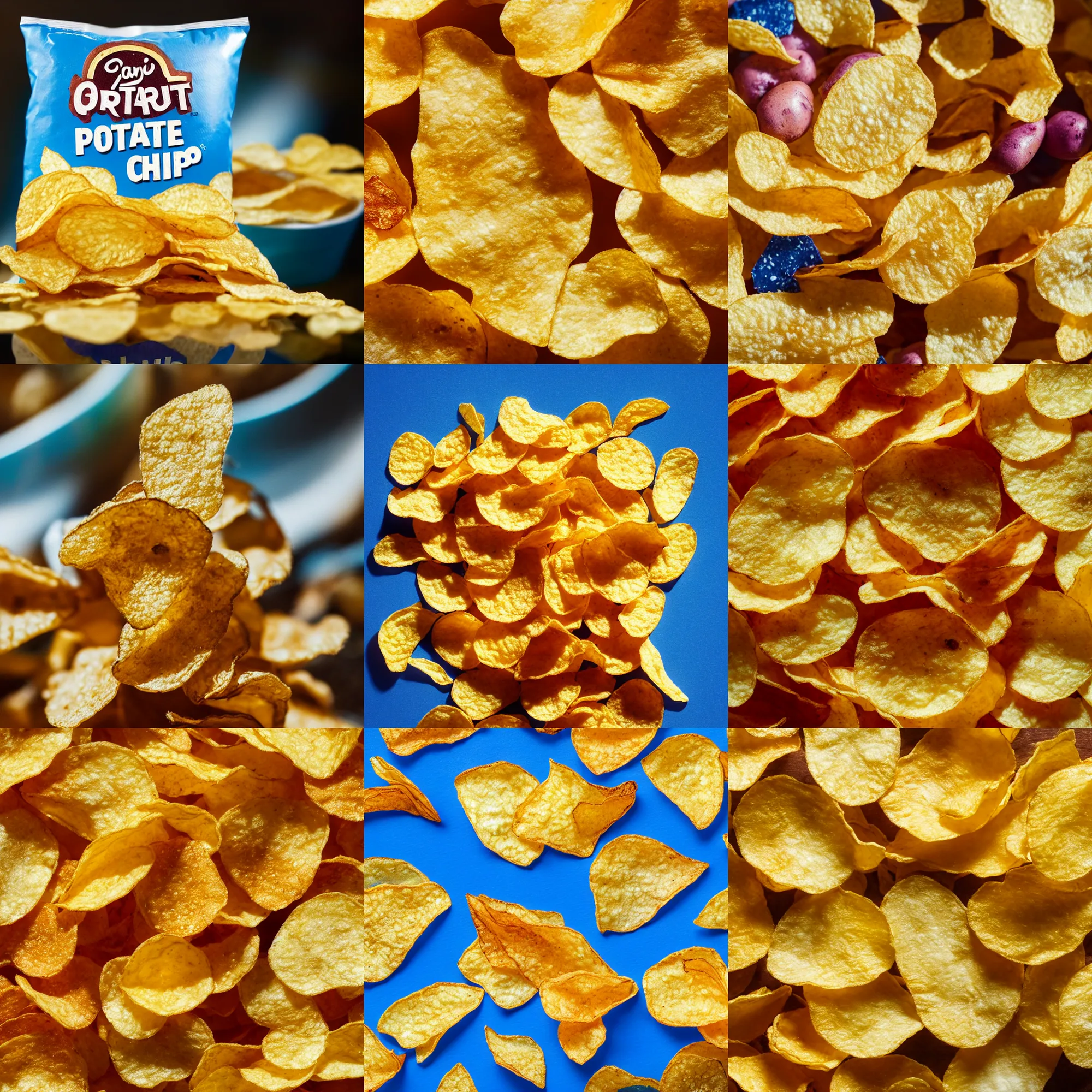 Prompt: chris pratt as potato chips, crisps, macro shot, high detail photo, close up, cute, adorable