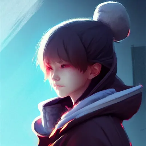 Image similar to young girl looking over her shoulder facing the camera, wearing an oversized hoodie, fantasy, sharp focus, character art, illustration, digital art painting, extremely detailed, trending on artstation, by masamune shirow, by greg rutkowski.