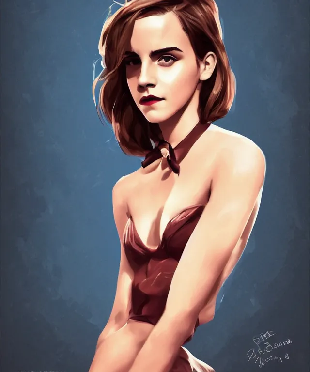 Image similar to emma watson in pinup style, elegant, digital painting, trends on artstation, concept art