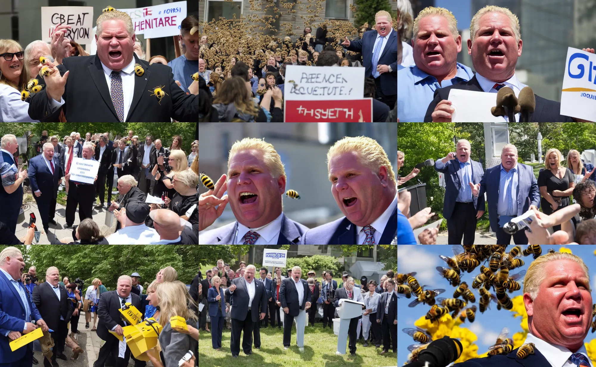 Prompt: doug ford yelling bees at healthcare workers