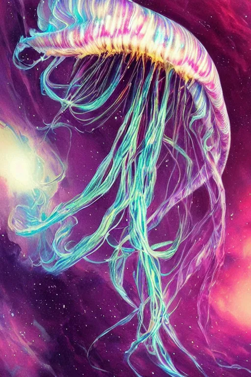 Prompt: a dancer marbled tornado jellyfish by artgem and greg rutkowski, highly detailed, high contrast, light reflection, trippy, nebula, trending on artstation
