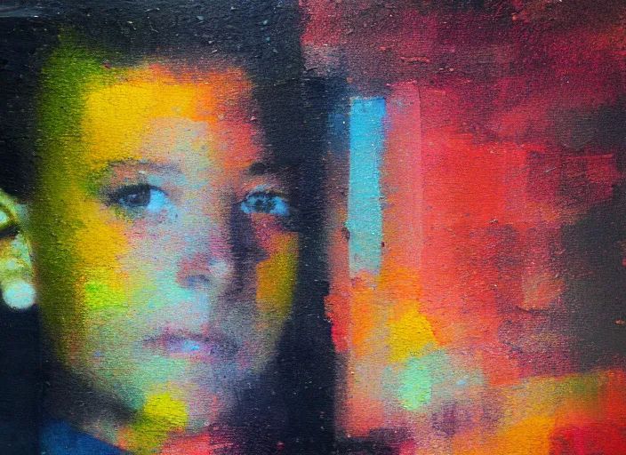 Prompt: portrait in the style of Gerhard Richter, palette knife, paint, blurred, chromatic dispersion