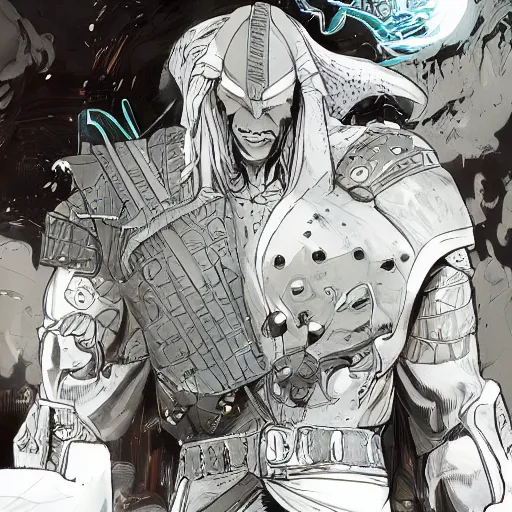 Image similar to cell shaded cartoon, a portrait of a fully armored conan the barbarian, illustration, wide shot, subtle colors, concept art by josan gonzales and wlop, laurie greasley, jordan grimmer and james jean, highly detailed, sharp focus, trending on artstation, hq, deviantart, art by artgem