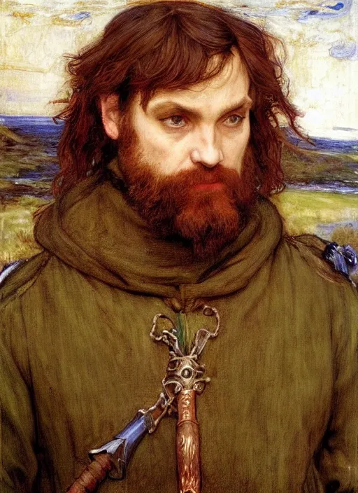 Image similar to a beautiful painting of gimli by John Everett Millais and Dante Gabriel Rossetti and John Collier and john william waterhouse, pre-raphaelite, detailed, trending on artstation, hd, masterpiece