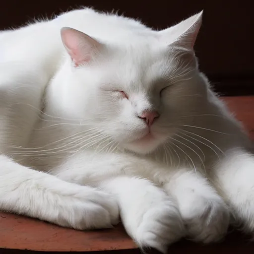 Image similar to white cat sleeping, fluffy, high detail, full body