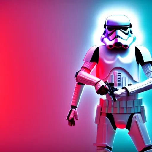 Image similar to candypunk storm trooper, character design, high quality digital art, render, octane, redshift, volumetric lighting, oled