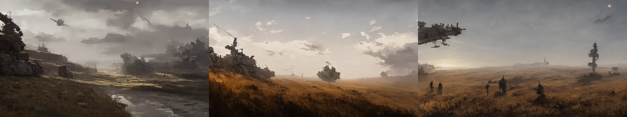Prompt: steppes landscape and clear sky, papyrus, watercolored, jakub rozalski, dieselpunk, artstation