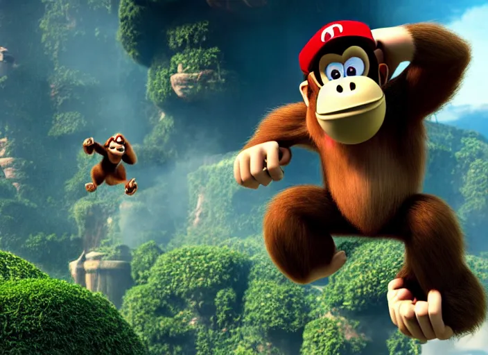 Image similar to film still of donkey kong in the new scifi movie, 4 k