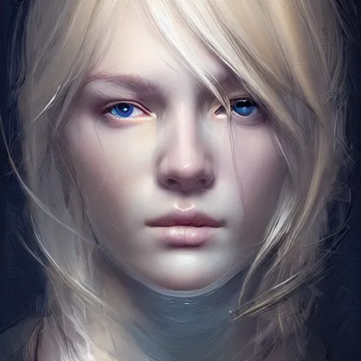 Image similar to blonde haired girl wearing a digital mask, digital art, pretty face, very beautiful face, very detailed eyes, ultra detailed, by wlop, greg rutkowski,