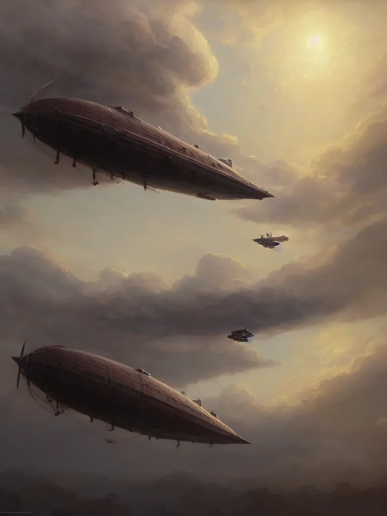 Image similar to a painting of a airship flying in the sky, a detailed matte painting by mandy jurgens, extremely detailed, featured on cgsociety, fantasy art, 2 d game art, matte painting, cryengine