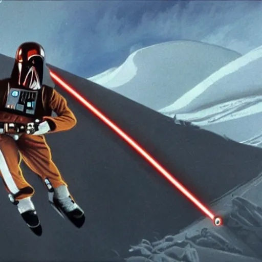 Image similar to star wars xwing pilot skiing down a mountain