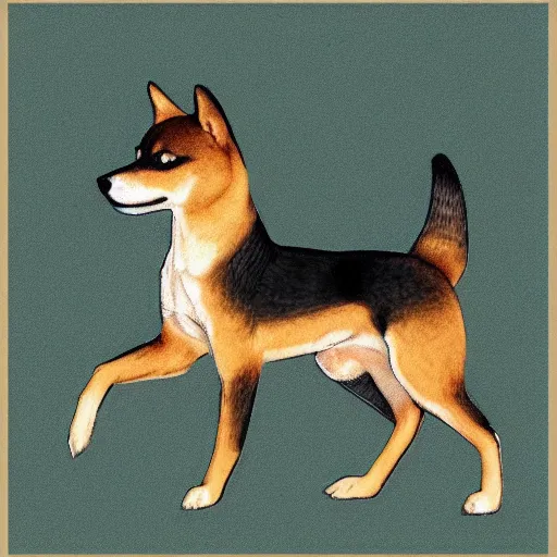 Image similar to a highly detailed image of a half shiba inu half horse animal