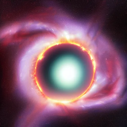 Image similar to Black Hole consuming the Sun on the sky, photorealistic